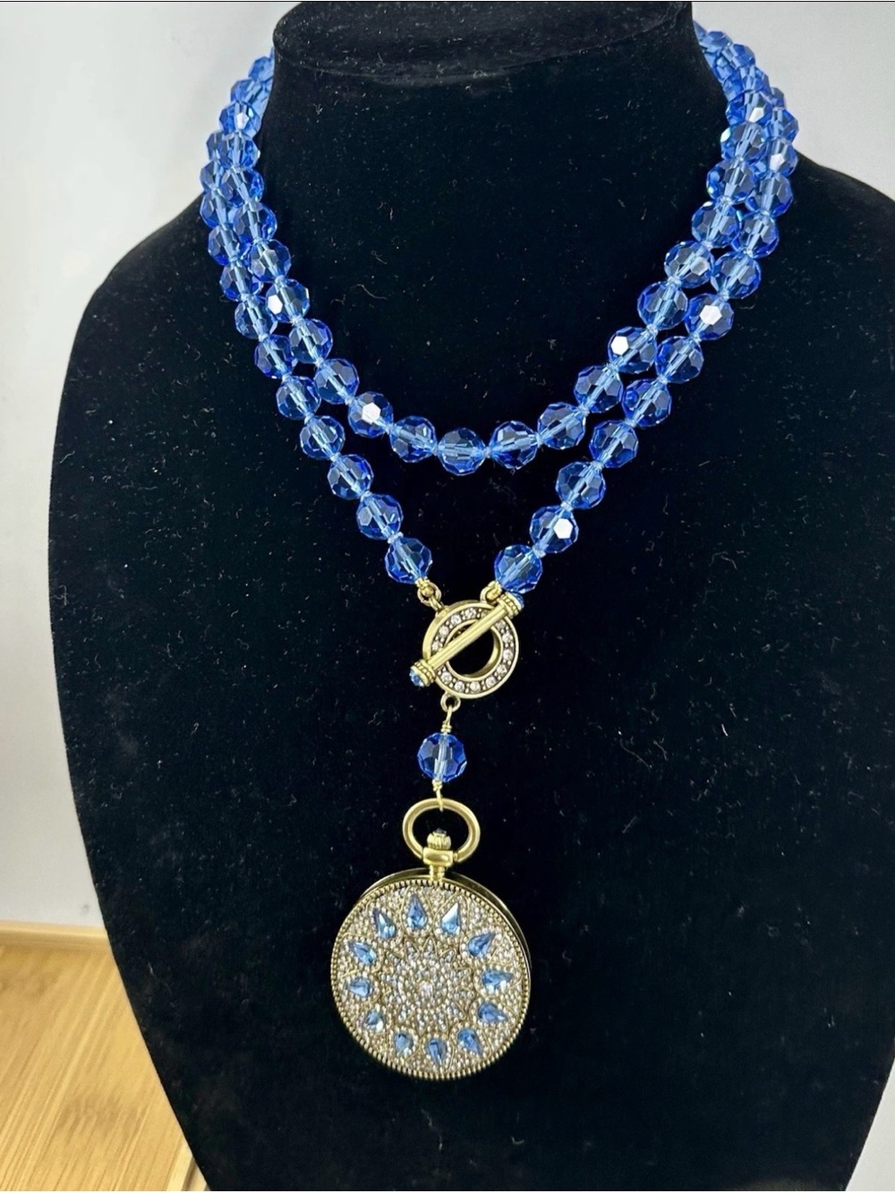 HEIDI DAUS Blue Glass Timing Everything Alice Wonderland Pocket-watch Necklace